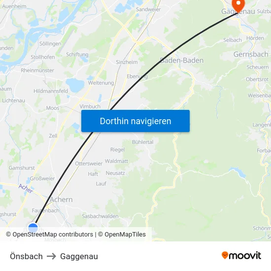 Önsbach to Gaggenau map