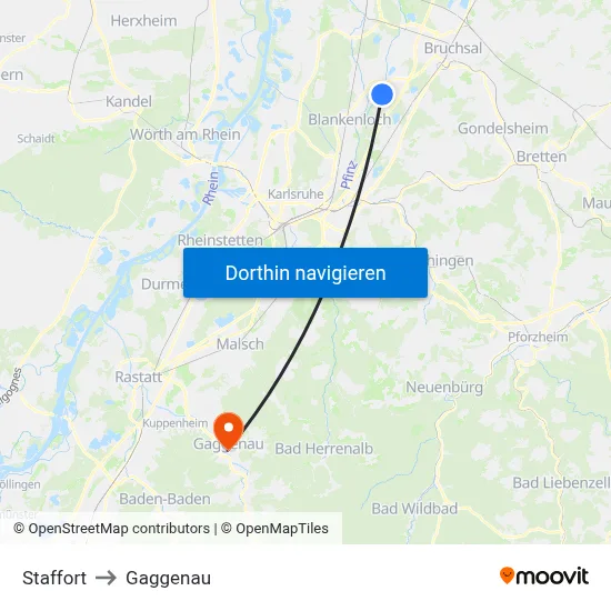 Staffort to Gaggenau map