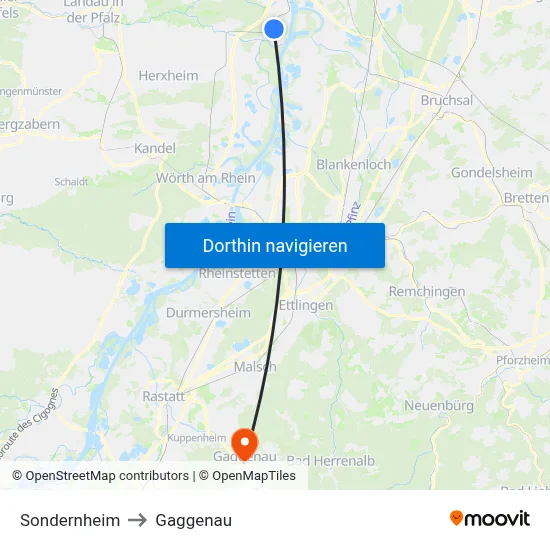 Sondernheim to Gaggenau map