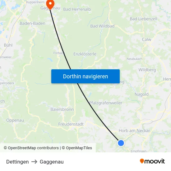 Dettingen to Gaggenau map