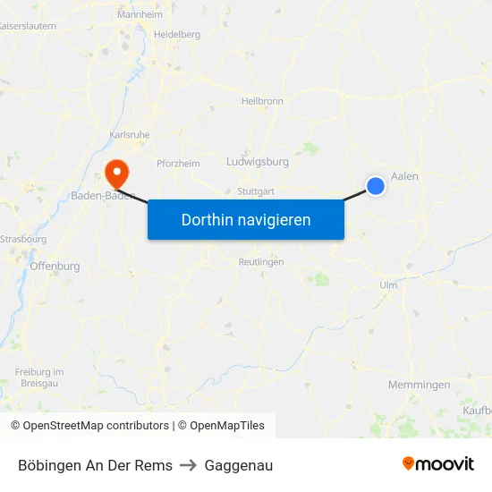 Böbingen An Der Rems to Gaggenau map