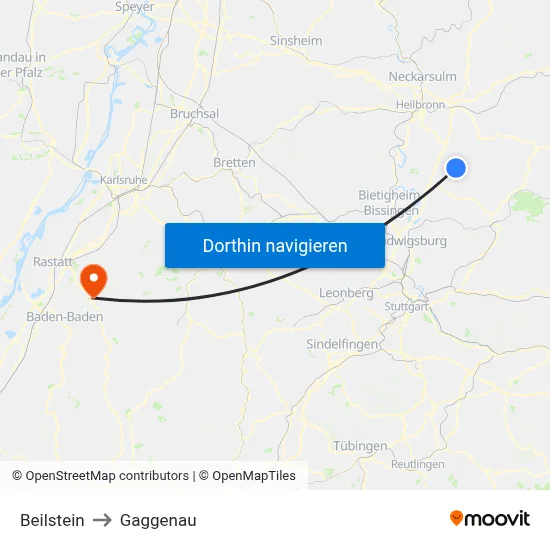Beilstein to Gaggenau map