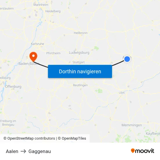 Aalen to Gaggenau map