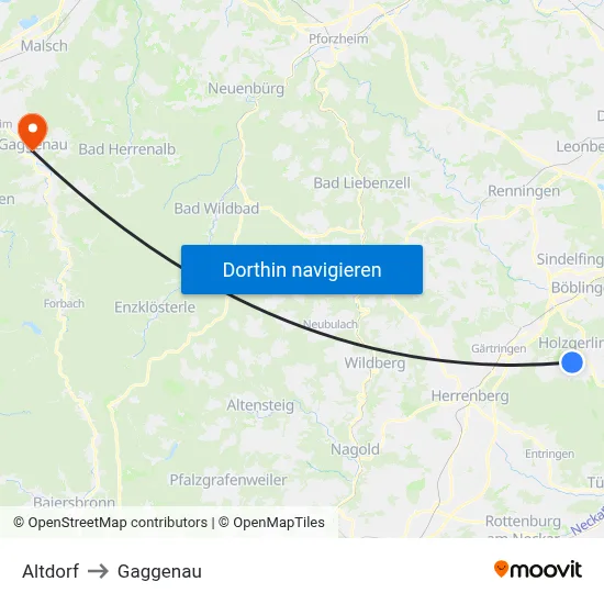 Altdorf to Gaggenau map