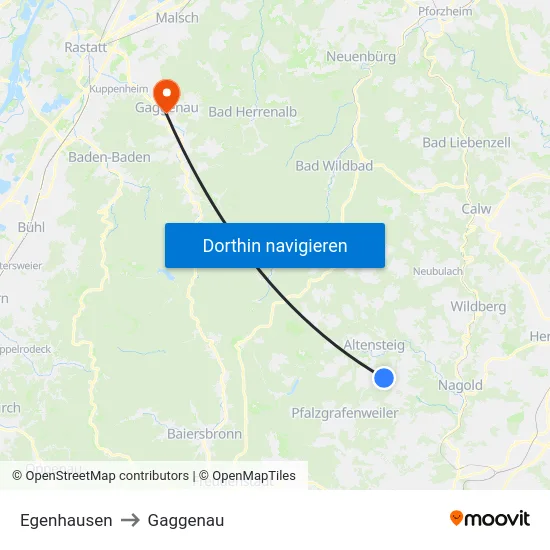 Egenhausen to Gaggenau map