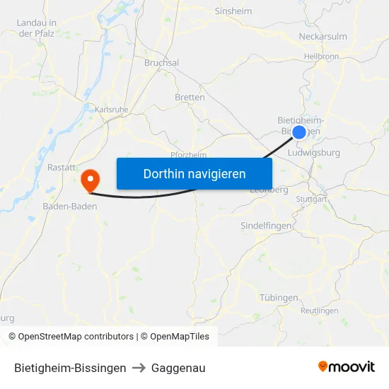 Bietigheim-Bissingen to Gaggenau map