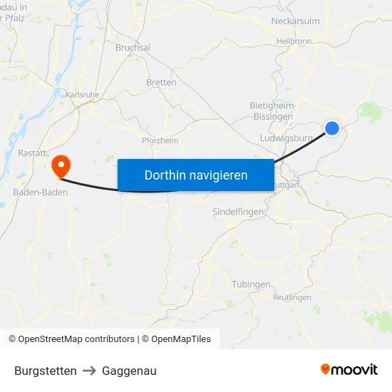 Burgstetten to Gaggenau map