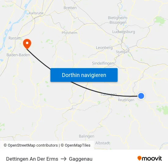 Dettingen An Der Erms to Gaggenau map