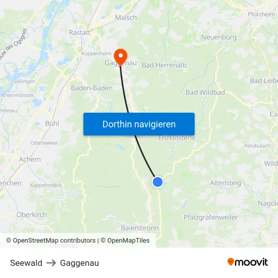 Seewald to Gaggenau map
