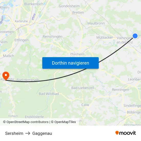 Sersheim to Gaggenau map