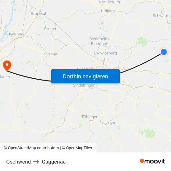 Gschwend to Gaggenau map