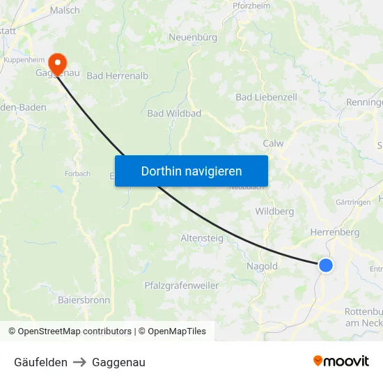 Gäufelden to Gaggenau map