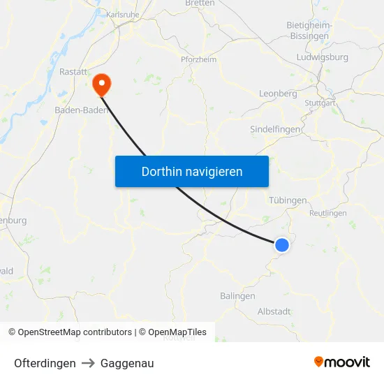Ofterdingen to Gaggenau map
