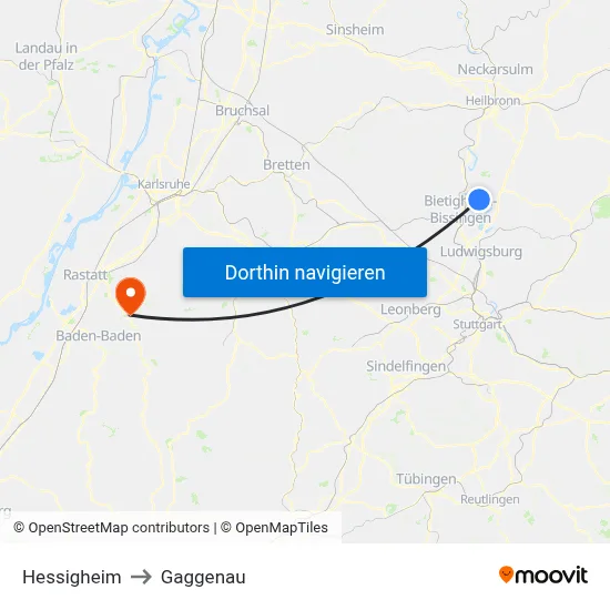 Hessigheim to Gaggenau map