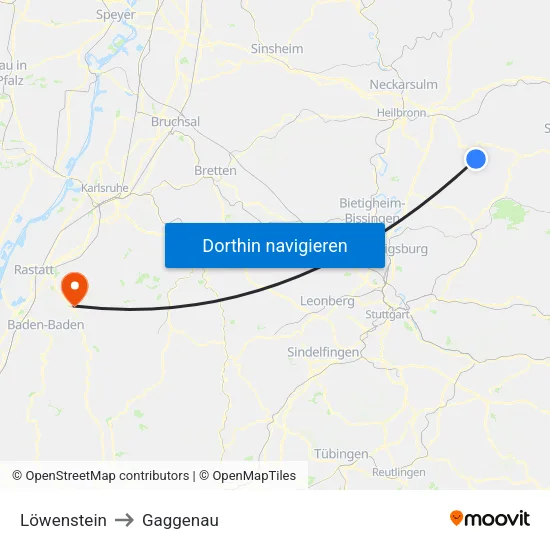 Löwenstein to Gaggenau map