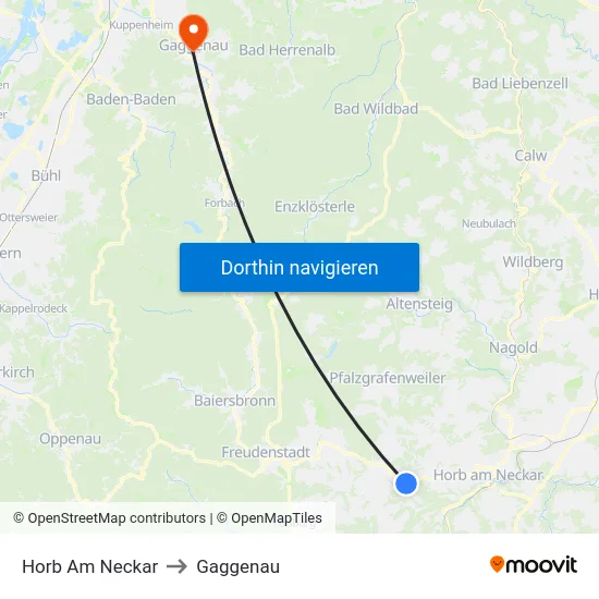 Horb Am Neckar to Gaggenau map