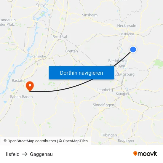Ilsfeld to Gaggenau map