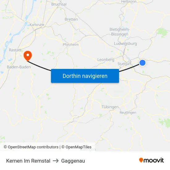 Kernen Im Remstal to Gaggenau map