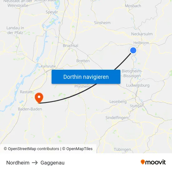 Nordheim to Gaggenau map