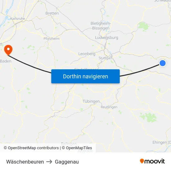 Wäschenbeuren to Gaggenau map