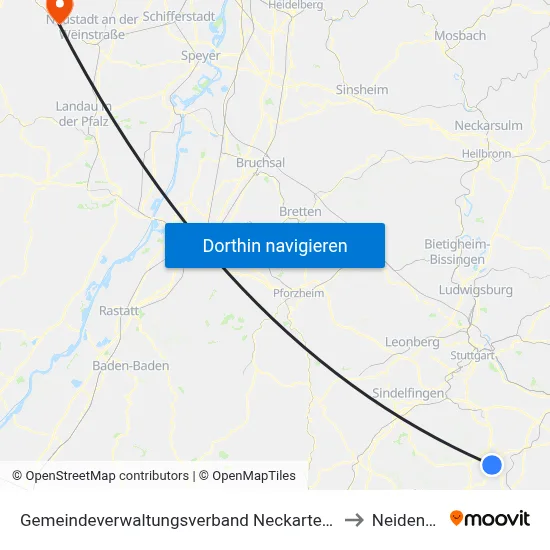 Gemeindeverwaltungsverband Neckartenzlingen to Neidenfels map