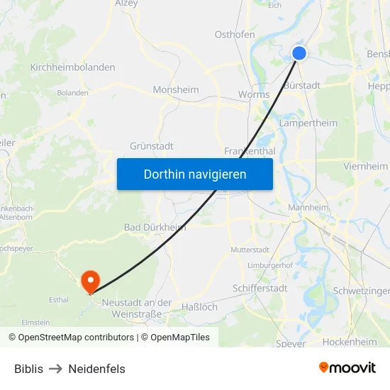 Biblis to Neidenfels map