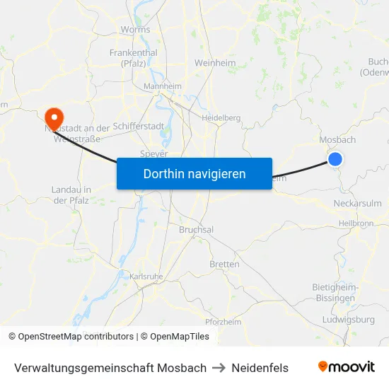 Verwaltungsgemeinschaft Mosbach to Neidenfels map