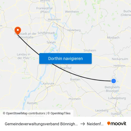 Gemeindeverwaltungsverband Bönnigheim to Neidenfels map