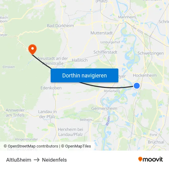 Altlußheim to Neidenfels map