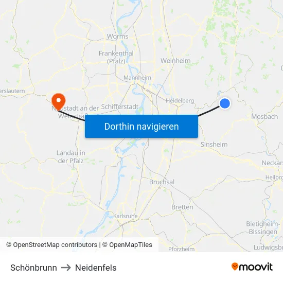 Schönbrunn to Neidenfels map
