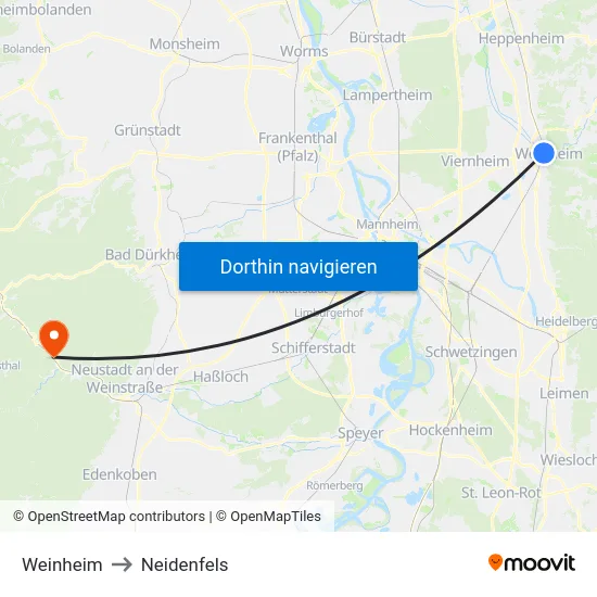 Weinheim to Neidenfels map