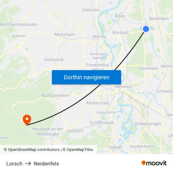 Lorsch to Neidenfels map