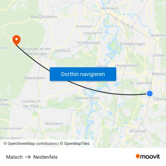 Malsch to Neidenfels map