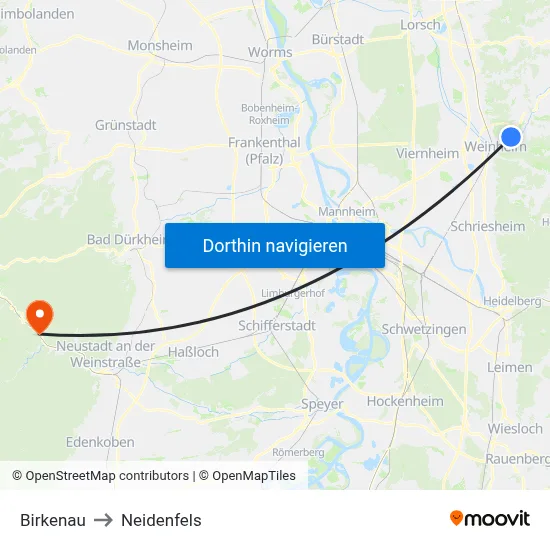 Birkenau to Neidenfels map