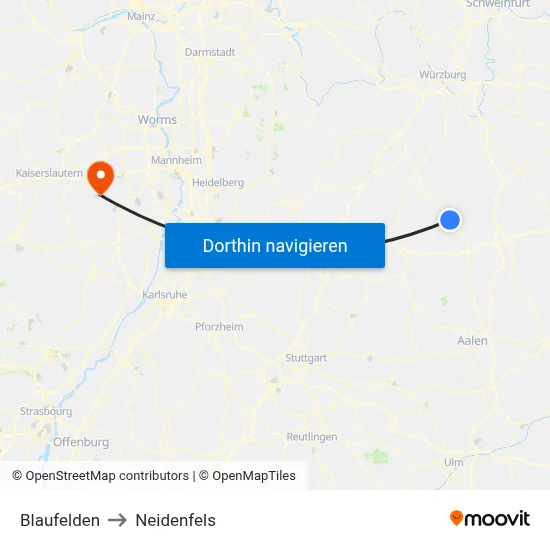 Blaufelden to Neidenfels map