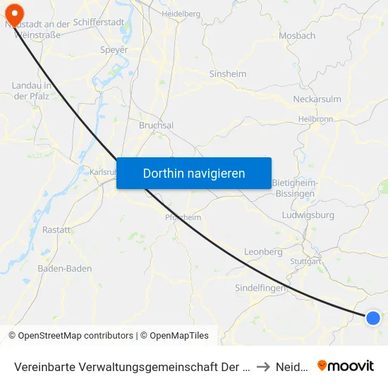 Vereinbarte Verwaltungsgemeinschaft Der Stadt Kirchheim Unter Teck to Neidenfels map