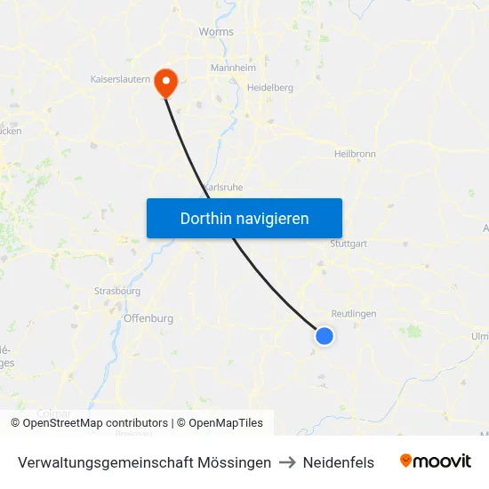 Verwaltungsgemeinschaft Mössingen to Neidenfels map