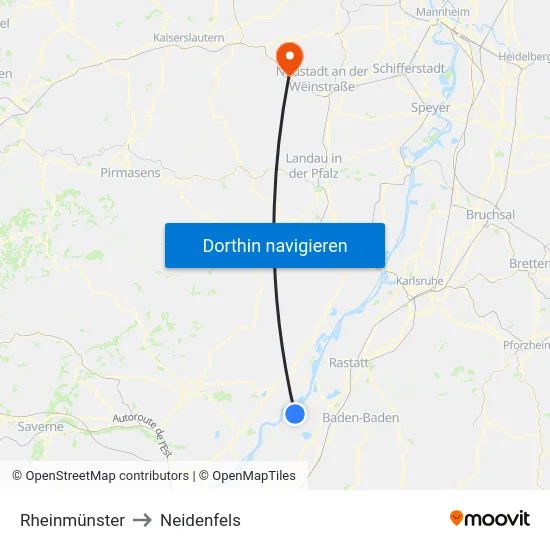 Rheinmünster to Neidenfels map