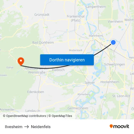 Ilvesheim to Neidenfels map