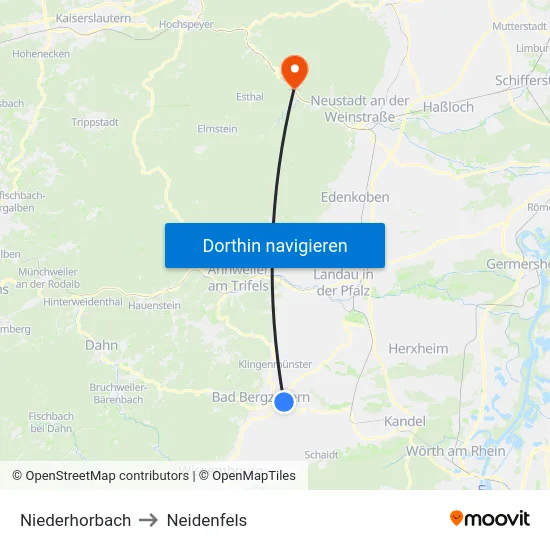 Niederhorbach to Neidenfels map
