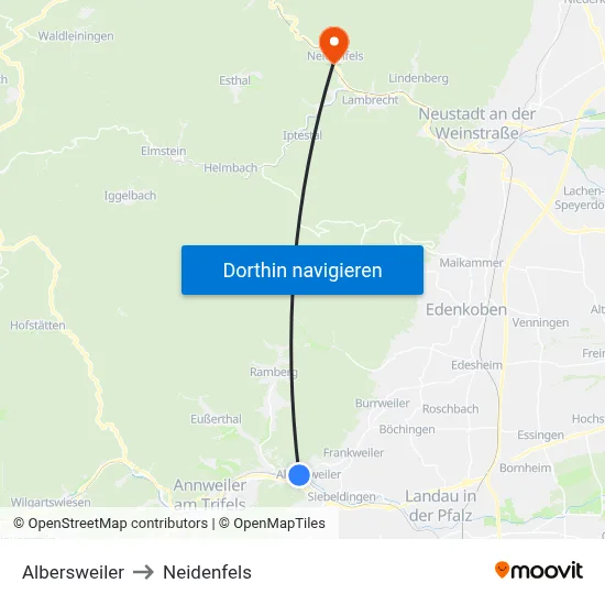 Albersweiler to Neidenfels map