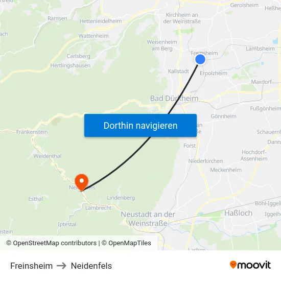 Freinsheim to Neidenfels map