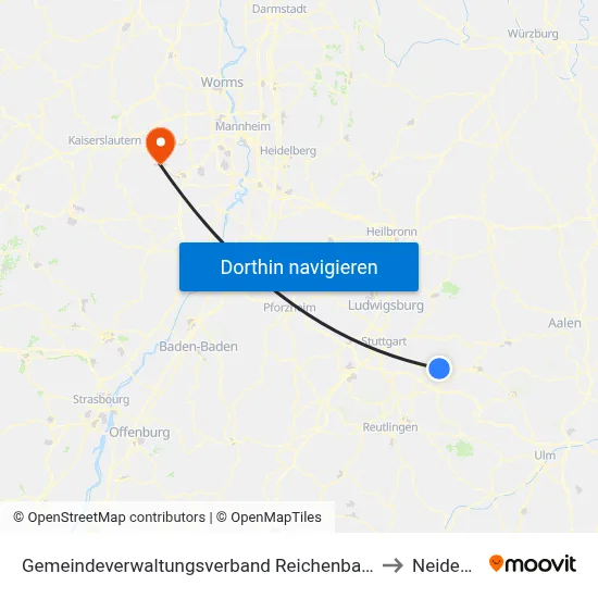 Gemeindeverwaltungsverband Reichenbach An Der Fils to Neidenfels map