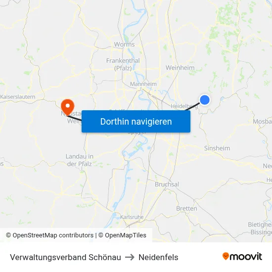 Verwaltungsverband Schönau to Neidenfels map