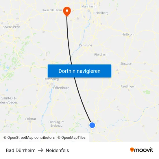 Bad Dürrheim to Neidenfels map