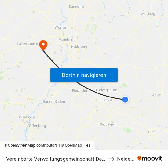 Vereinbarte Verwaltungsgemeinschaft Der Stadt Schorndorf to Neidenfels map