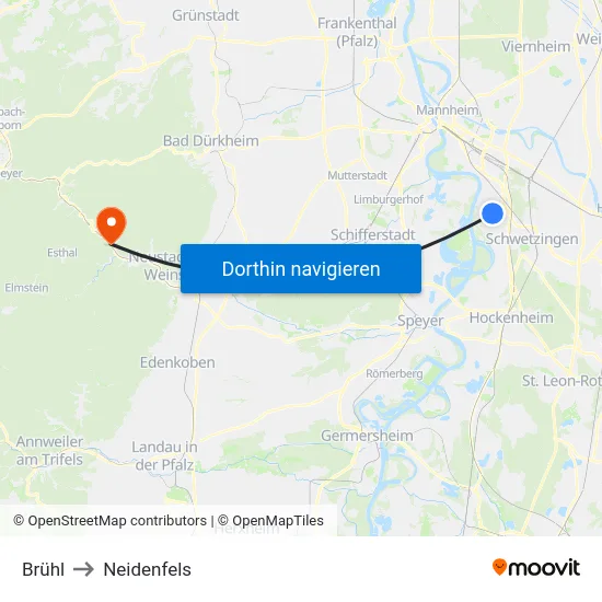 Brühl to Neidenfels map