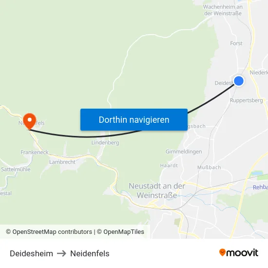 Deidesheim to Neidenfels map