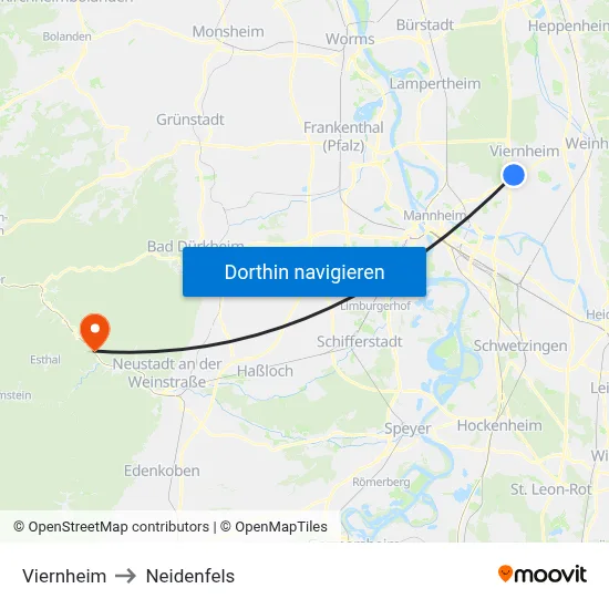 Viernheim to Neidenfels map