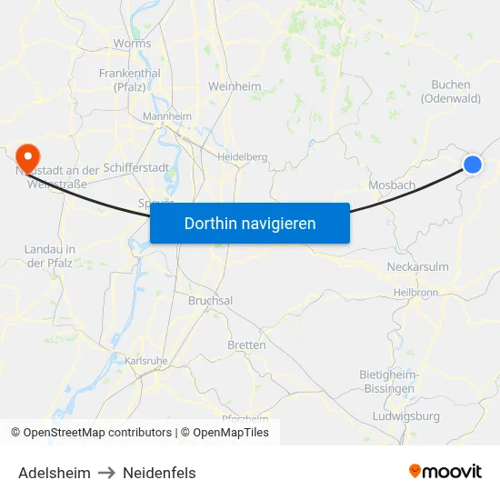 Adelsheim to Neidenfels map